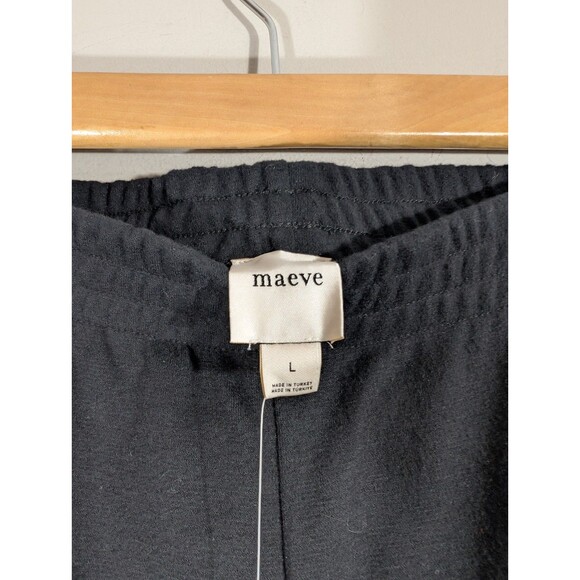 Anthropologie Maeve Womens Black Wide Leg Pull On Track Pants Sz L Casual Lounge - Picture 3 of 9